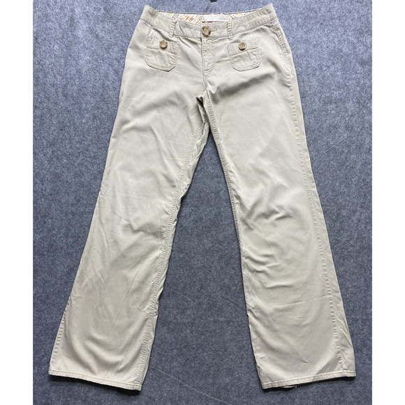 Old Navy Pants Womens Size 2 Beige Ultra Low Rise Wide Leg Casual Chino Y2K - Picture 1 of 16